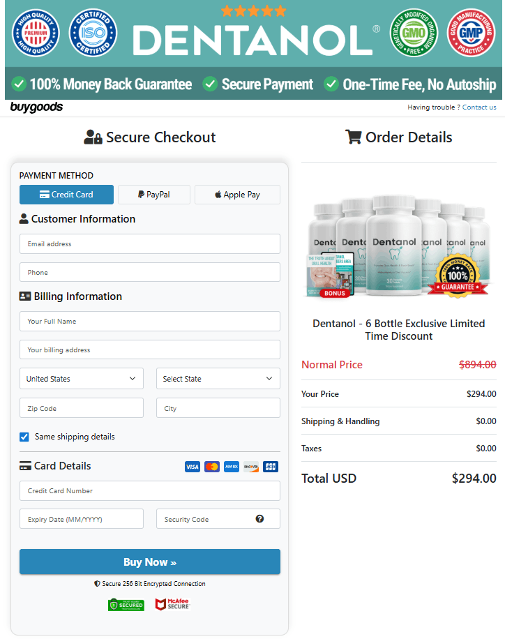 Dentanol order page